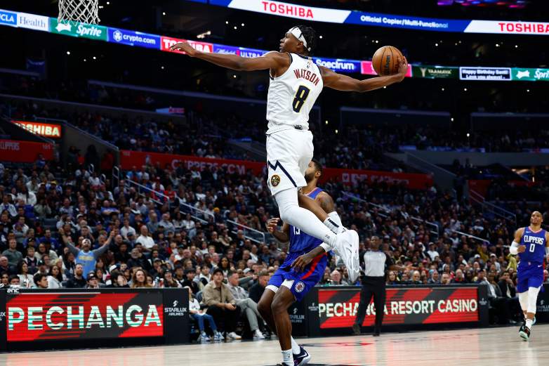 Denver Nuggets forward Peyton Watson during an NBA game as the Los Angeles Clippers continue to monitor his restricted free agency.
