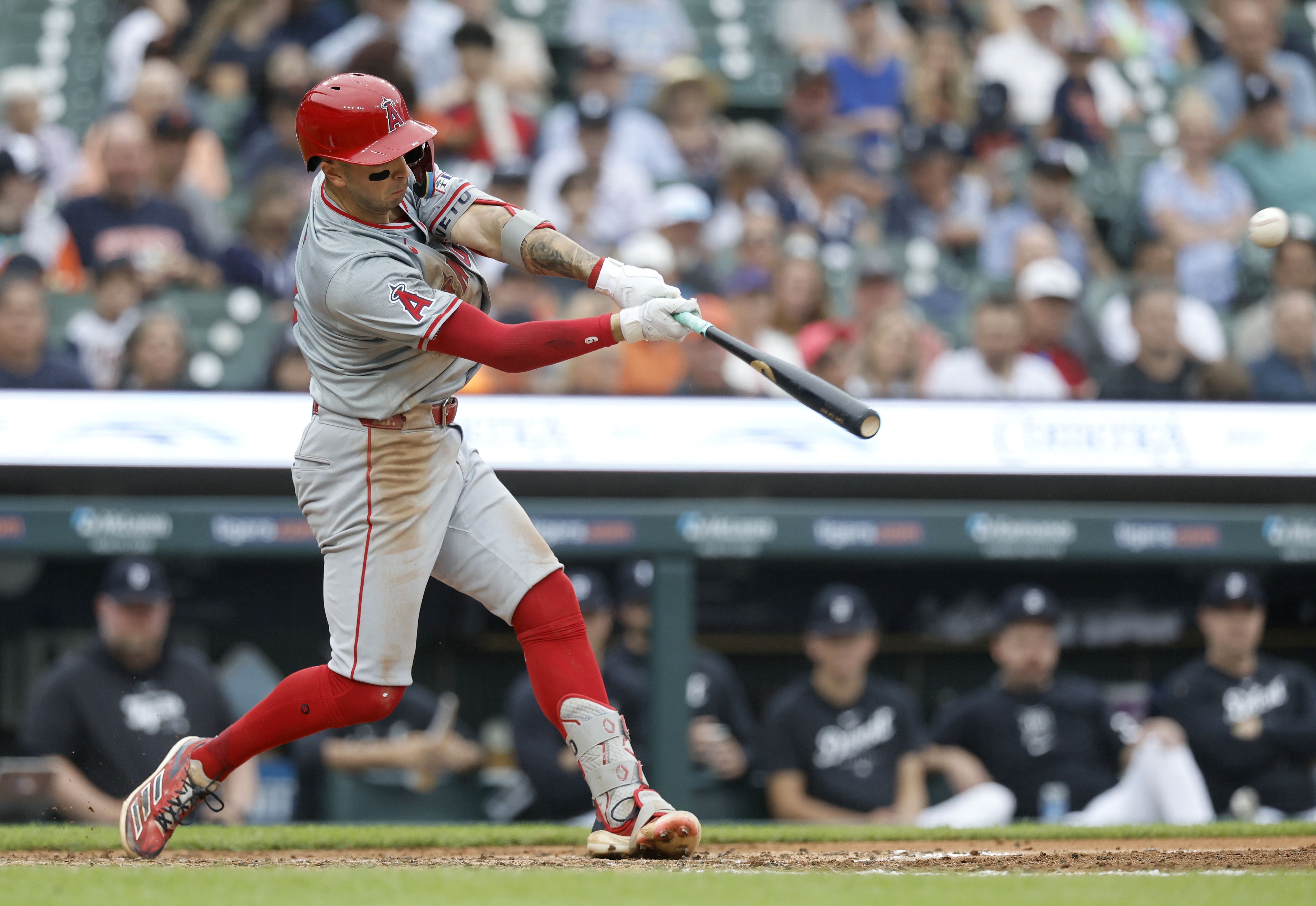 Zach Neto hits the ball.