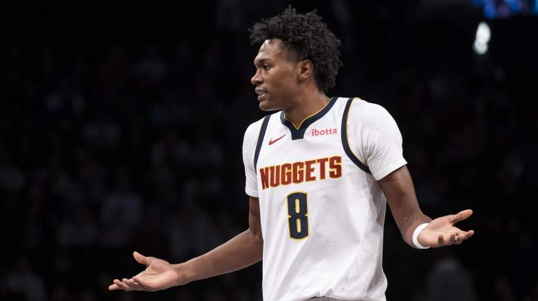 Denver Nuggets forward Peyton Watson during an NBA game as his restricted free agency remains unresolved.