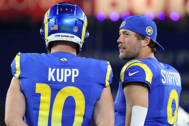 Los Angeles Rams quarterback Matthew Stafford joins former teammate Cooper Kupp at Taylor Swift and Travis Kelce wedding.