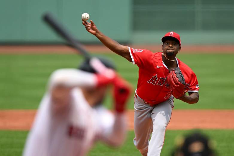 Jose Soriano pitches against the Boston Red Sox at Fenway Park