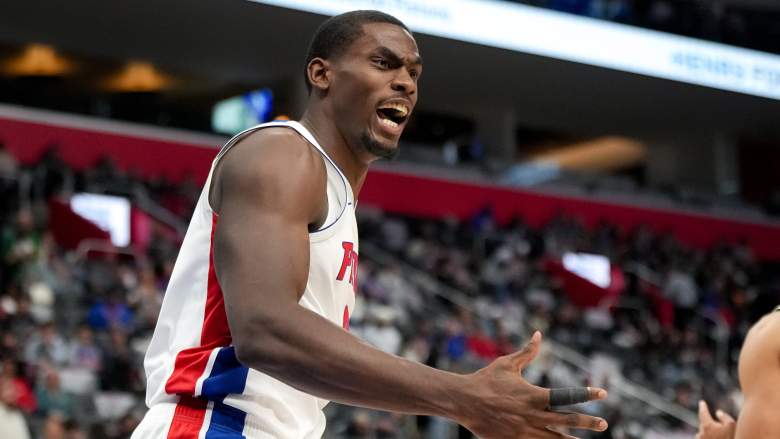Detroit Pistons center Jalen Duren reacts during an NBA game.