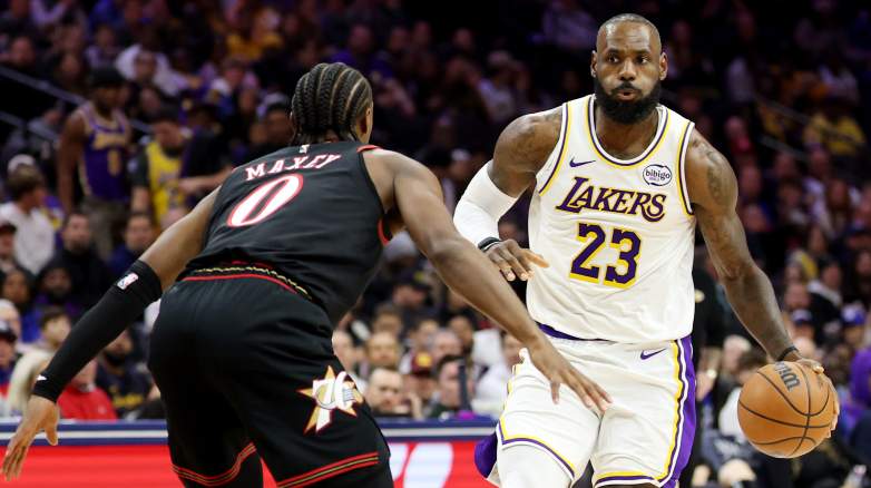 LeBron James during an NBA game as the Philadelphia 76ers pursue the veteran star in free agency.