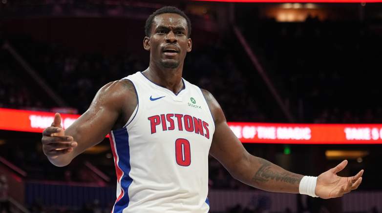 Jalen Duren reacts during a Detroit Pistons game.