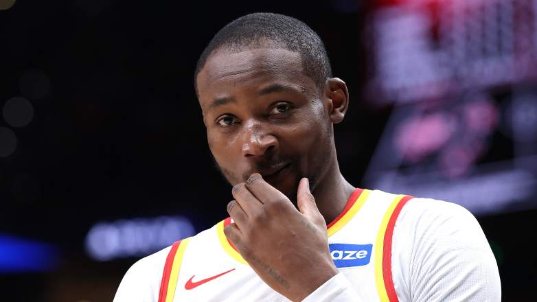 Jonathan Kuminga reacts during an Atlanta Hawks game as the Lakers continue pursuing the free-agent forward.