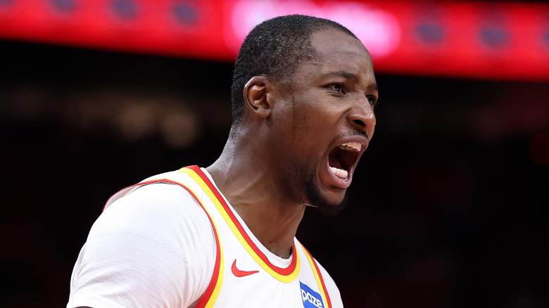 Jonathan Kuminga reacts during a Hawks game as the Lakers pursue the free-agent forward in sign-and-trade talks.