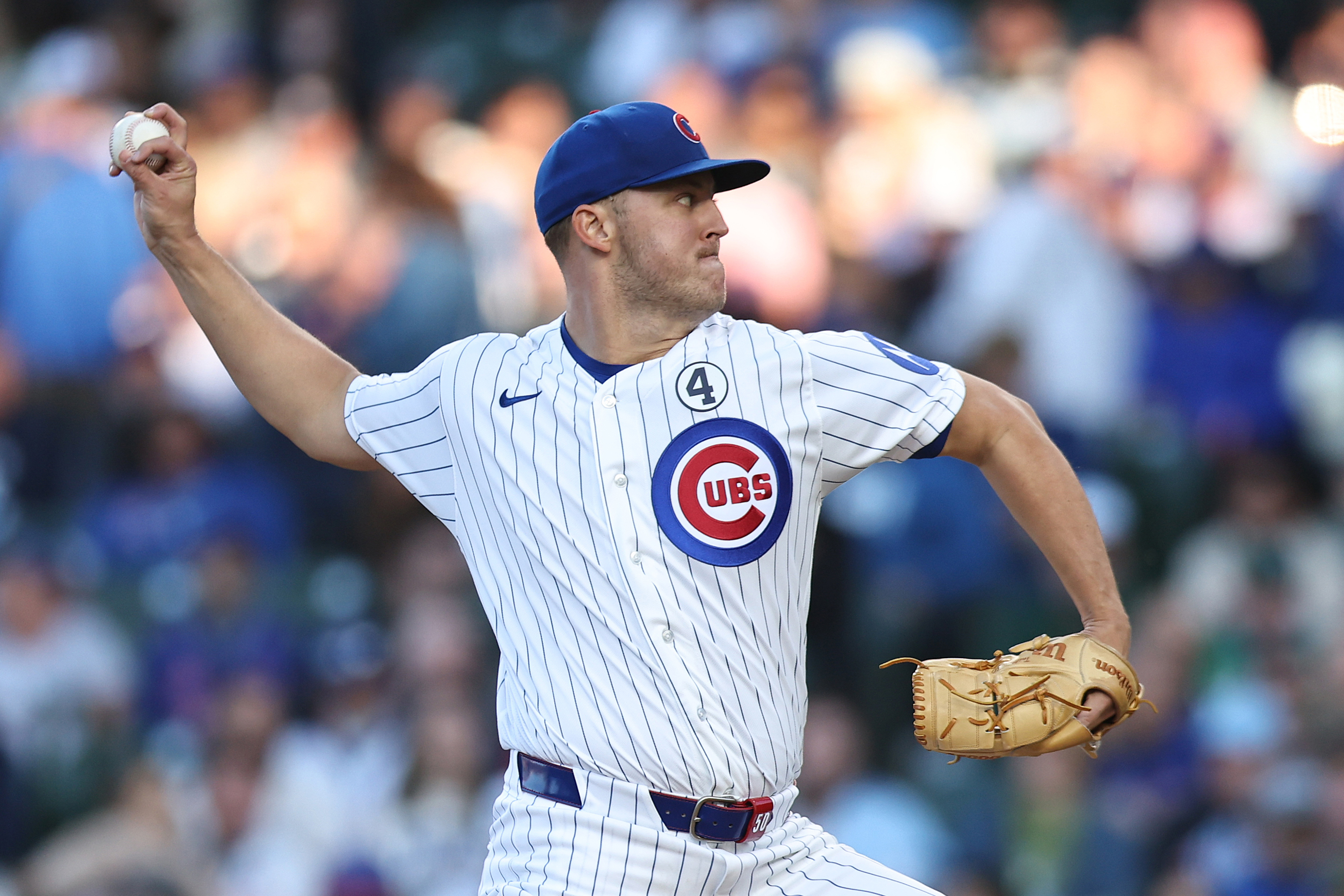 CHICAGO, ILLINOIS - JUNE 2: Jameson Taillon #50 of the Chicago Cubs pitches during the first inning against the Athletics at Wrigley Field on June 2, 2026 in Chicago, Illinois. (Photo by Geoff Stellfox/Getty Images)