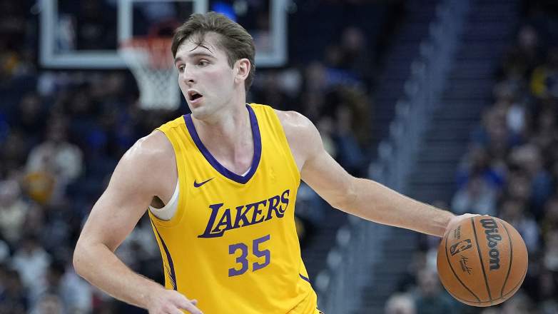 Lakers guard Peter Suder dribbles during an NBA Summer League game.