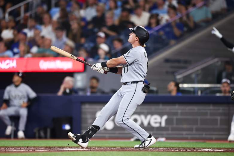 TORONTO, CANADA - JULY 17: Sam Antonacci #17 of the Chicago White Sox swings for a two-run home run to score in Chase Meidroth #10 (not pictured) in the second inning of their MLB game against the Toronto Blue Jays at Rogers Centre on July 17, 2026 in Toronto, Ontario, Canada. (Photo by Cole Burston/Getty Images)