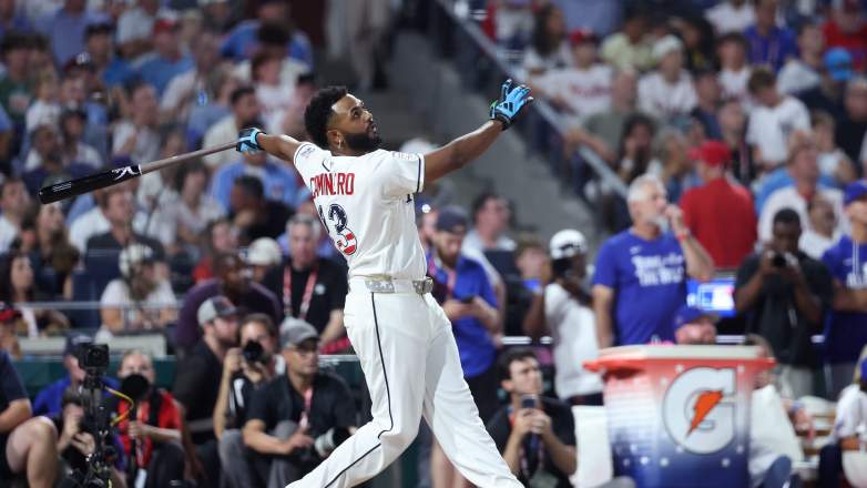 Tampa Bay Rays Junior Caminero swinging his bat during the Home Run Derby