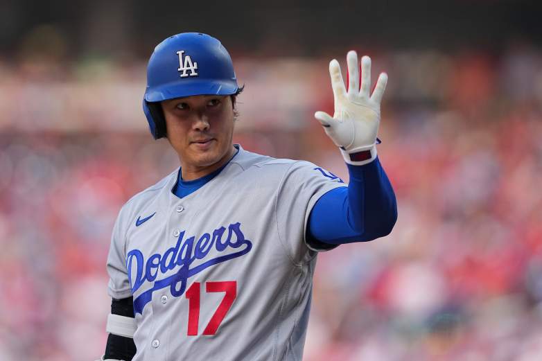 PHILADELPHIA, PENNSYLVANIA - JULY 20: Shohei Ohtani #17 of the Los Angeles Dodgers calls a timeout in the top of the first inning against the Philadelphia Phillies at Citizens Bank Park on July 20, 2026 in Philadelphia, Pennsylvania. (Photo by Mitchell Leff/Getty Images)