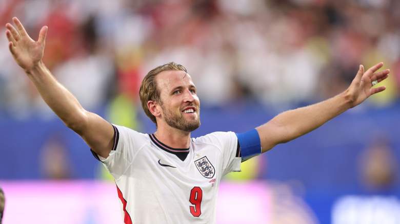 Harry Kane #9 of England celebrates following the FIFA World Cup 2026 Quarter Final match between Norway and England at Miami Stadium on July 11, 2026 in Miami Gardens, Florida
