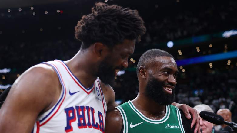 Philadelphia 76ers center Joel Embiid and forward Jaylen Brown