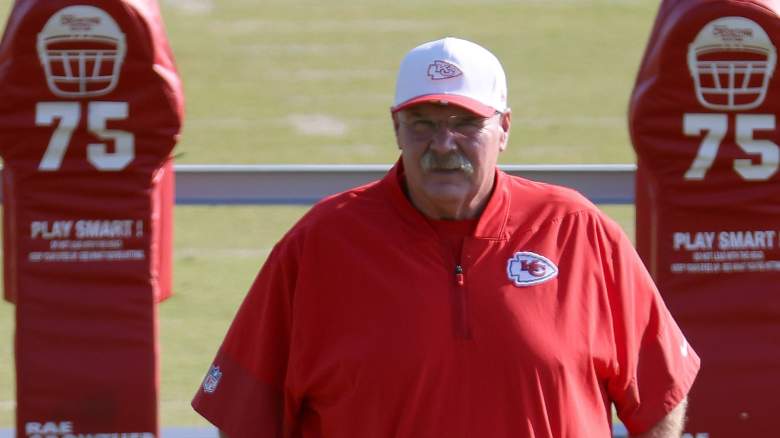 Head coach Andy Reid watches during Kansas City Chiefs Training Camp at Missouri Western State University on August 05, 2025