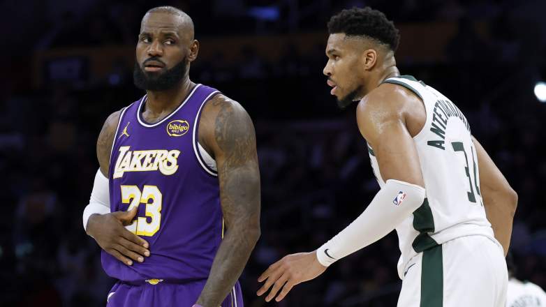 Los Angeles Lakers forward LeBron James and Miami Heat forward Giannis Antetokounmpo