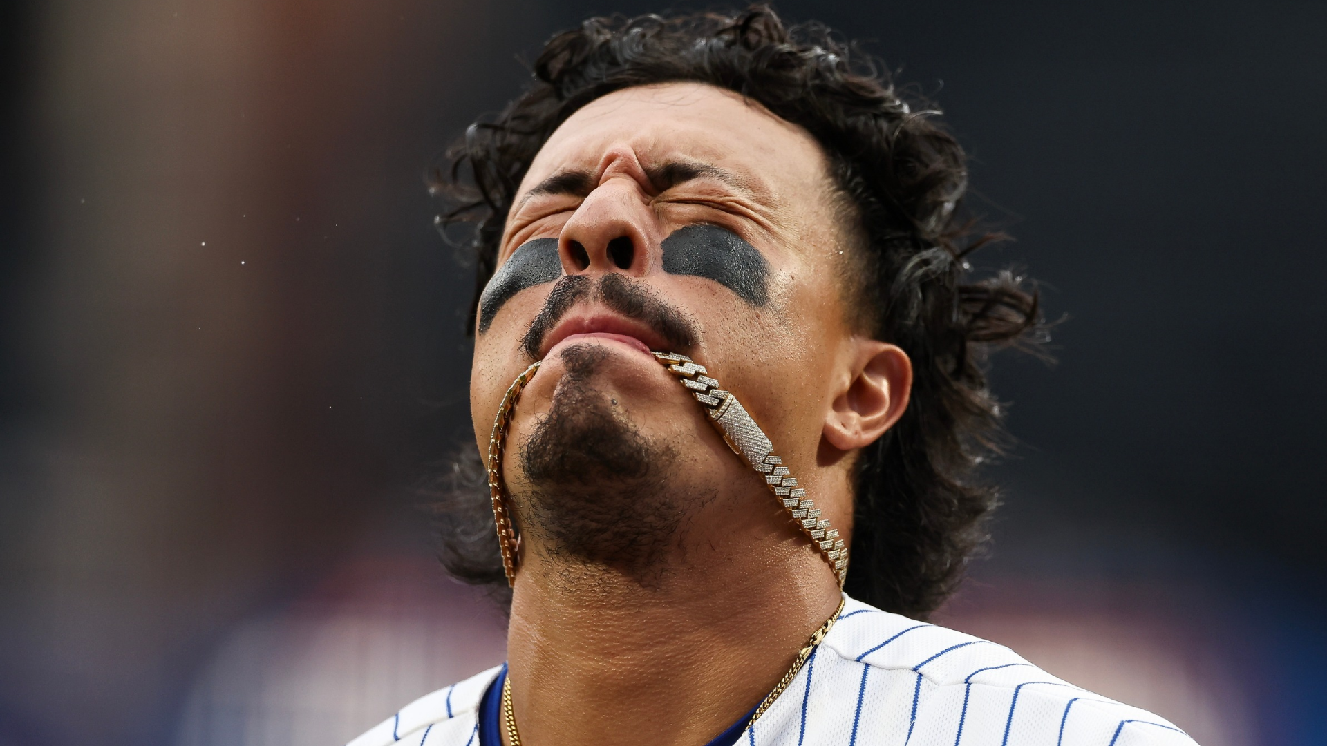 Mark Vientos #27 of the New York Mets reacts after being hit by a pitch during the second inning against the Kansas City Royals at Citi Field on July 09, 2026 in the Queens borough of New York City. (Photo by Ishika Samant/Getty Images)