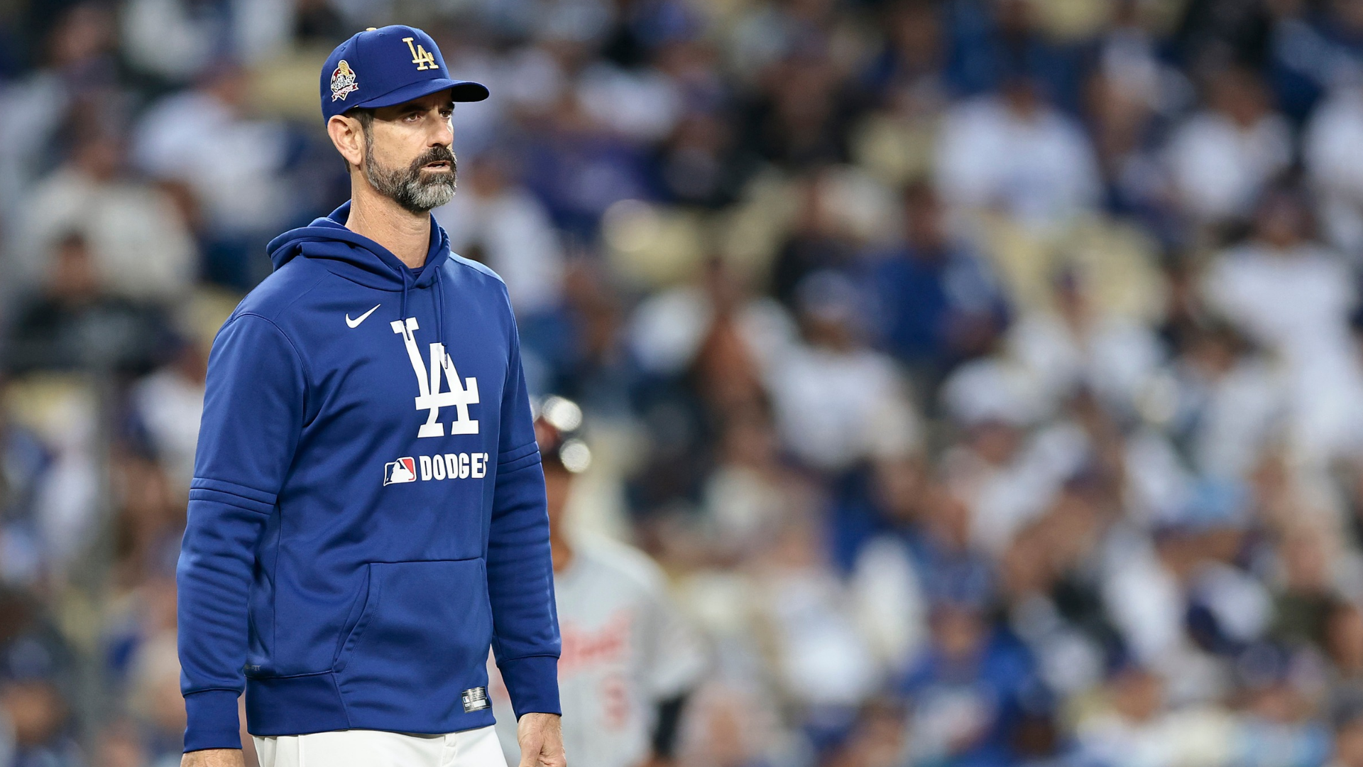 Pitching coach Mark Prior #99 of the Los Angeles Dodgers at Dodger Stadium on March 27, 2025 in Los Angeles, California. (Photo by Ronald Martinez/Getty Images)