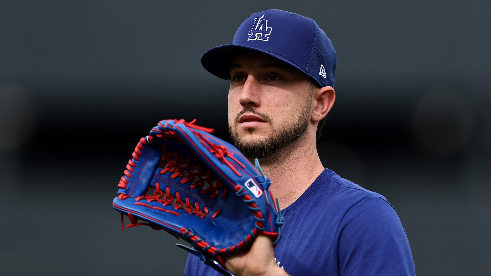 Kyle Tucker #23 of the Los Angeles Dodgers warms up during batting practice before the game against the Cleveland Guardians at Dodger Stadium on March 30, 2026 in Los Angeles, California. (Photo by Luke Hales/Getty Images)