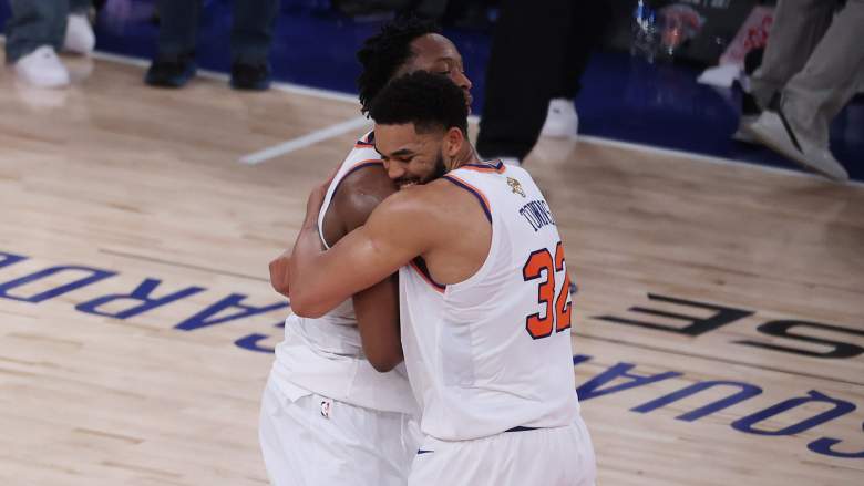 New York Knicks forward OG Anunoby and center Karl-Anthony Towns