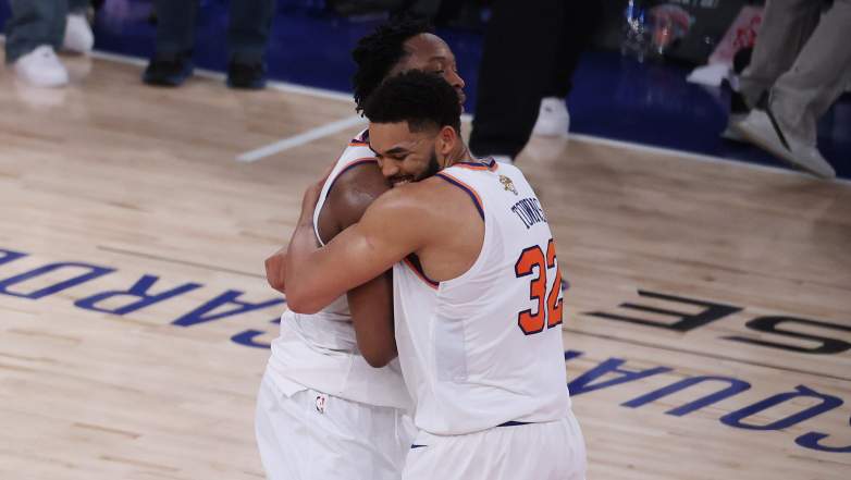 New York Knicks forward OG Anunoby and center Karl-Anthony Towns