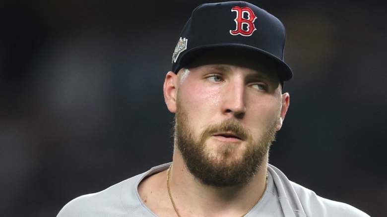 Garrett Crochet #35 of the Boston Red Sox reacts