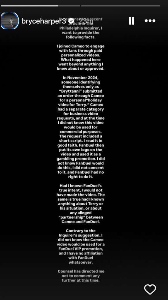 Bryce Harper Instagram Stories 1/2