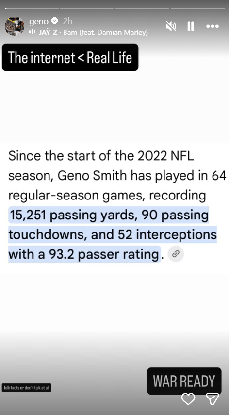 Geno Smith's Instagram story