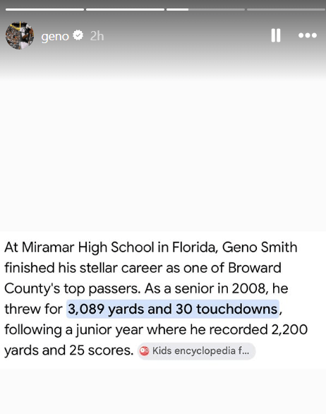Geno Smith's Instagram Story