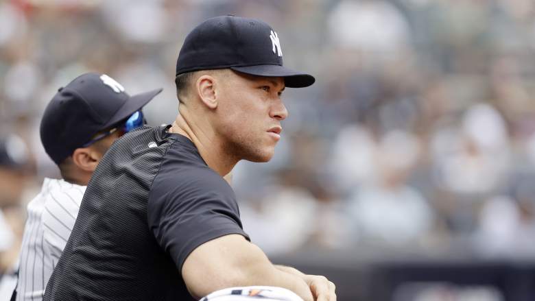 New York Yankees All-Star outfielder Aaron Judge watches his team play the Minnesota Twins at Yankee Stadium.