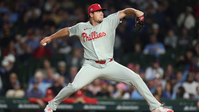 Philadelphia Phillies relief pitcher Brad Keller faces the Chicago Cubs at Wrigley Field during the 2026 season.