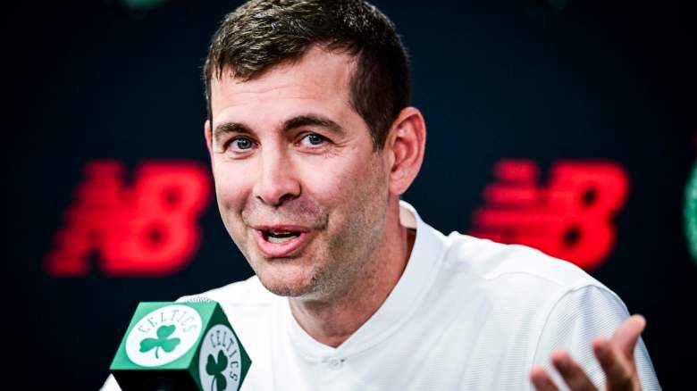 Boston Celtics president of basketball operations Brad Stevens speaks during a media availability.