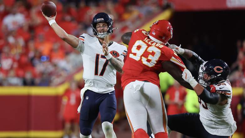 Chicago Bears quarterback Tyson Bagent and Arizona Cardinals defensive tackle Coziah Izzard