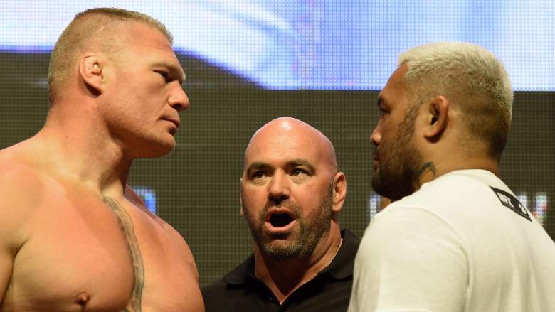 Dana White at the face-off for Brock Lesnar and Mark Hunt