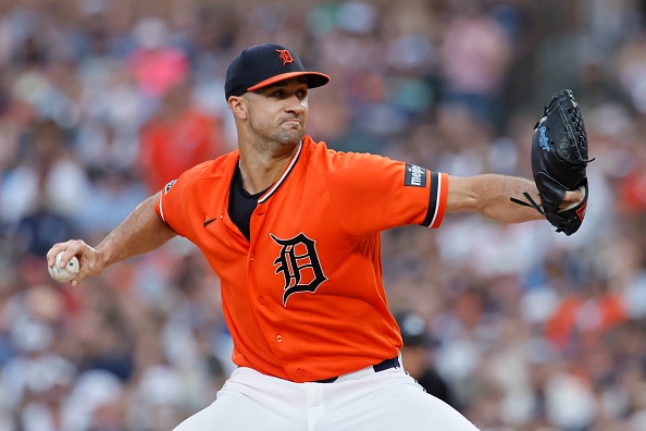 DETROIT, MI - JULY 10: Jack Flaherty #9 of the Detroit Tigers pitches against the Philadelphia Phillies during the third inning at Comerica Park on July 10, 2026 in Detroit, Michigan. (Photo by Duane Burleson/Getty Images)