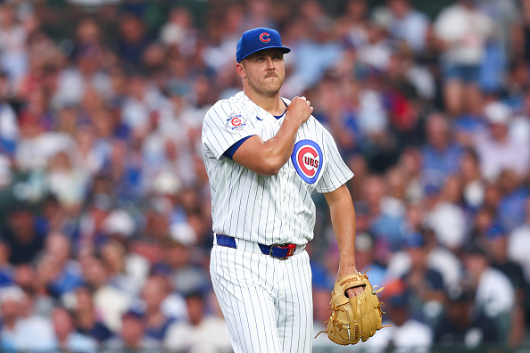 CHICAGO, ILLINOIS - JULY 20: Jameson Taillon #50 of the Chicago Cubs looks on while walking towards the dugout during the first inning against the Detroit Tigers at Wrigley Field on July 20, 2026 in Chicago, Illinois. (Photo by Jessie Alcheh/Getty Images)