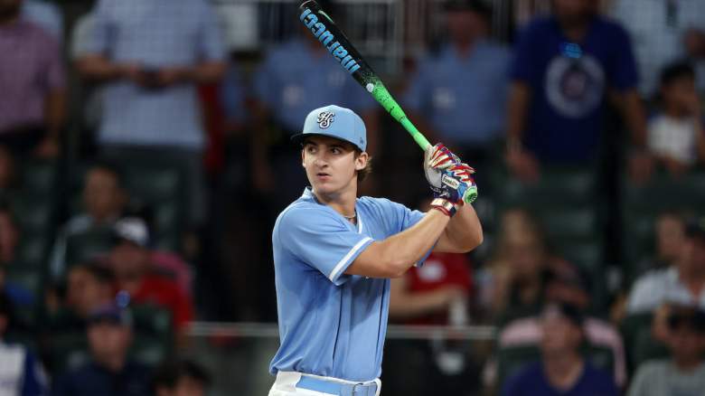 Grady Emerson bats between rounds of the Home Run Derby