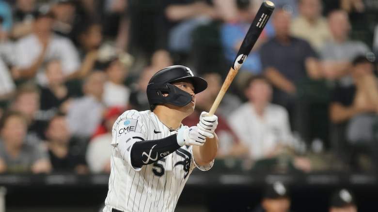 Munetaka Murakami #5 of the Chicago White Sox hits a two-run home run