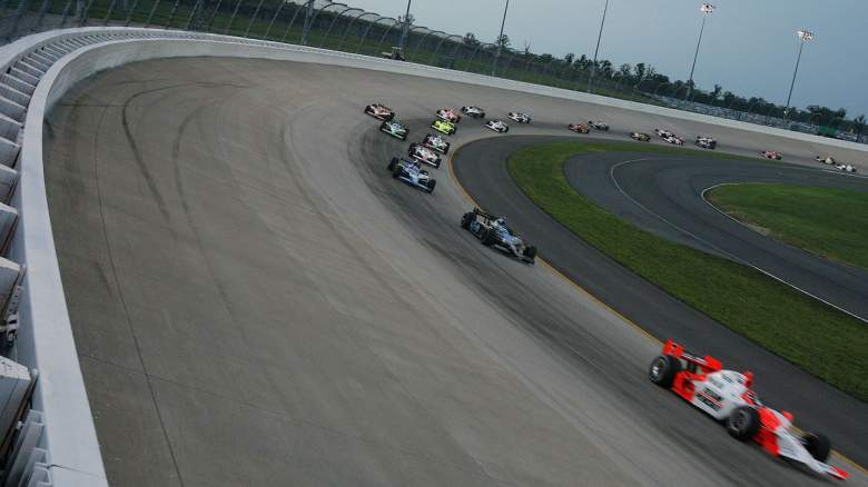 Indy cars run at Nashville Superspeedway in Nashville, Tennessee.