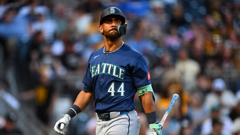 Seattle Mariners center fielder Julio Rodriguez after striking out against the Pittsburgh Pirates at PNC Park.