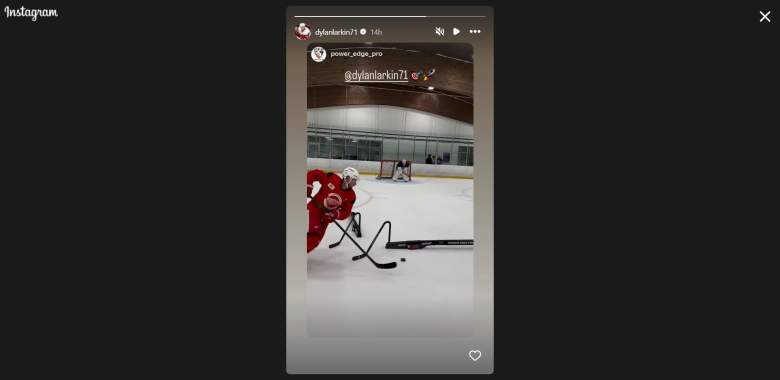 Dylan Larkin posted a practice session in full Detroit Red Wings gear - Source: IG
