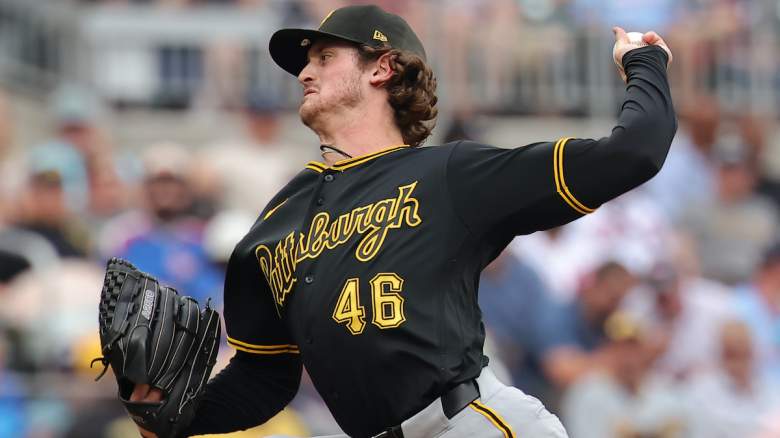 Mason Montgomery #46 of the Pittsburgh Pirates pitches.