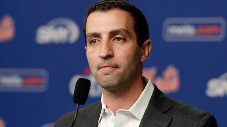 President of Baseball Operations David Stearns of the New York Mets listens to a question.