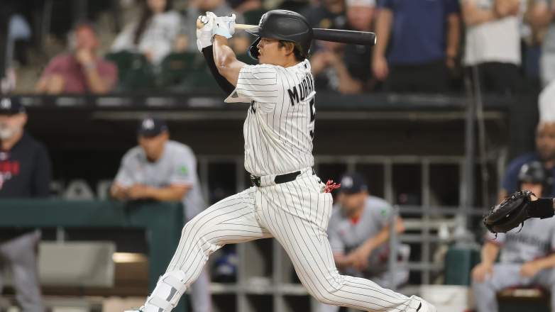Chicago White Sox first baseman Munetaka Murakami bats against the Minnesota Twins at Rate field.