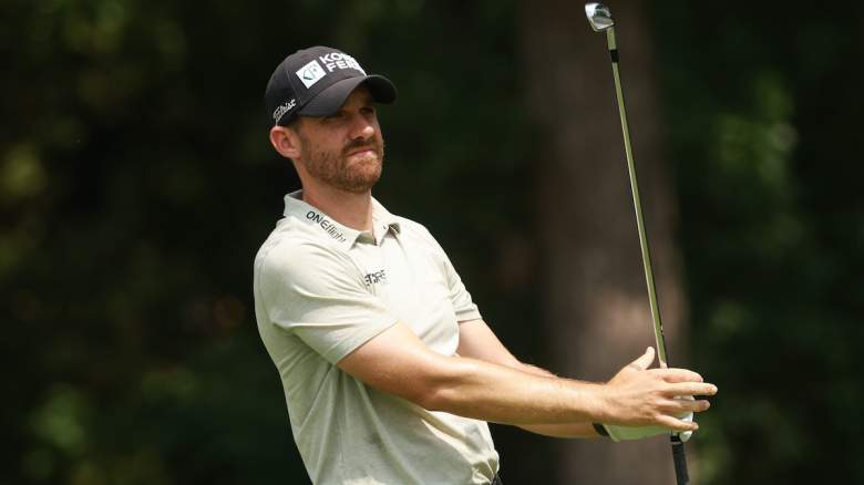 Patrick Rodgers of the United States plays his shot from the 11th tee during the first round of the Rocket Classic