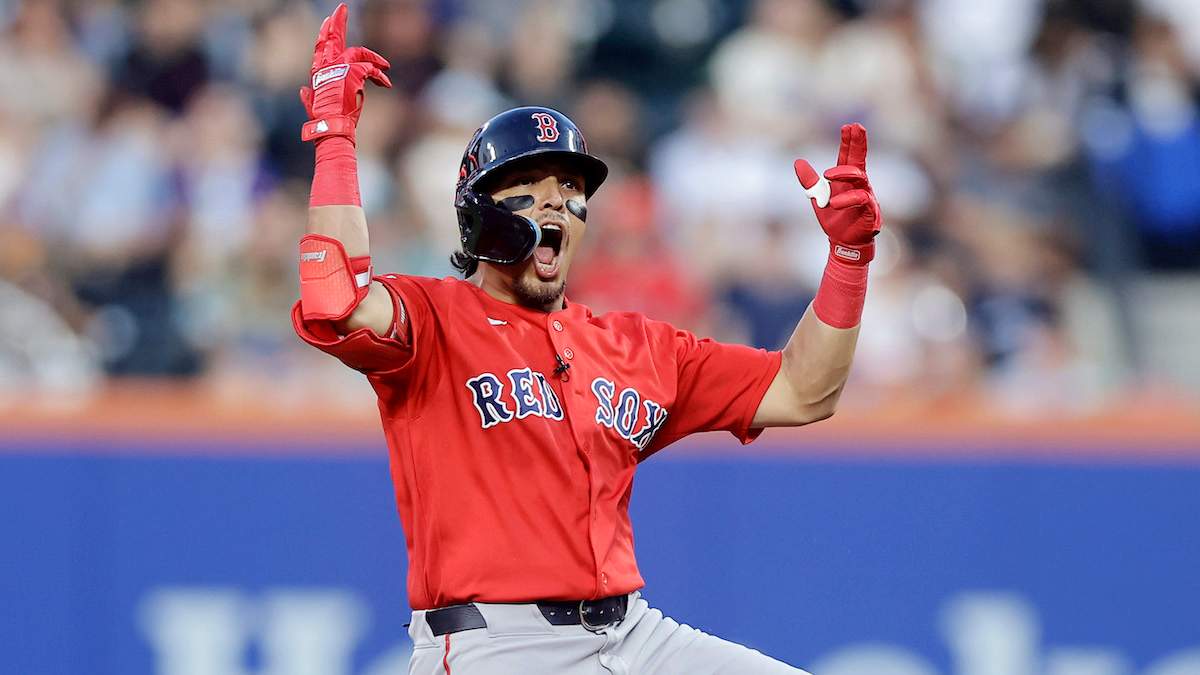 Anthony Seigler #48 of the Boston Red Sox reacts
