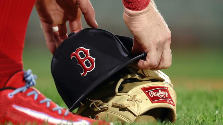 A view of the Red Sox baseball hat and glove.