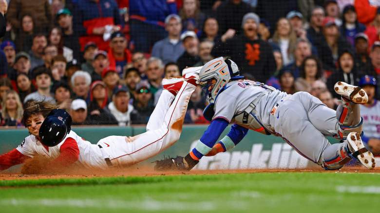 Nick Sogard #20 of the Boston Red Sox is tagged out.