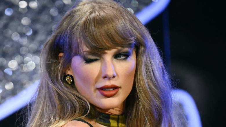 US singer-songwriter Taylor Swift winks.
