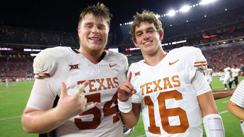 Texas Longhorns offensive lineman Cole Hutson and quarterback Arch Manning