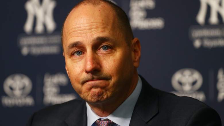 New York Yankee general manager Brain Cashman speaks to the media.